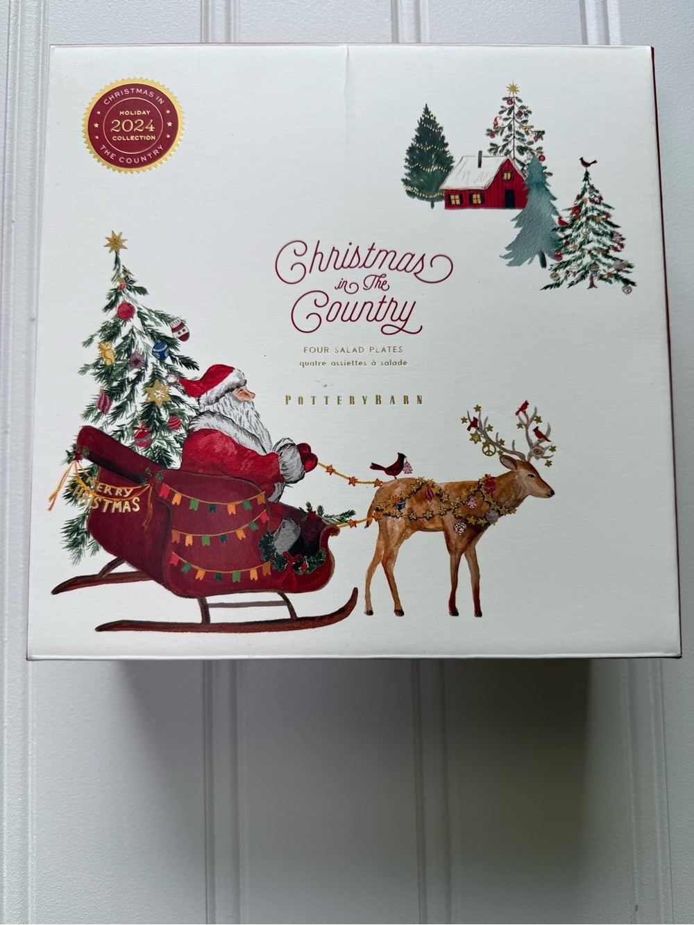 POTTERY BARN CHRISTMAS IN THE COUNTRY STONEWARE SALAD PLATE SET OF 4 NEW 1957